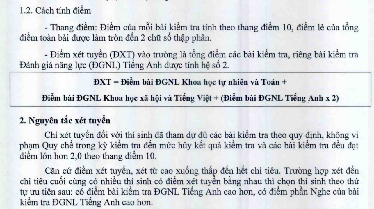 cách tính điểm thi vào thcs chuyên ngoại ngữ 2