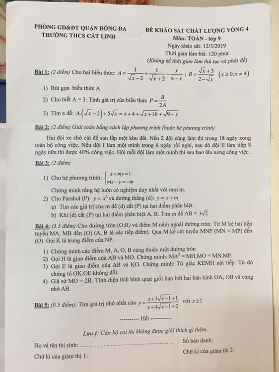 de thi thu vao 10 cat linh lop 9 2019