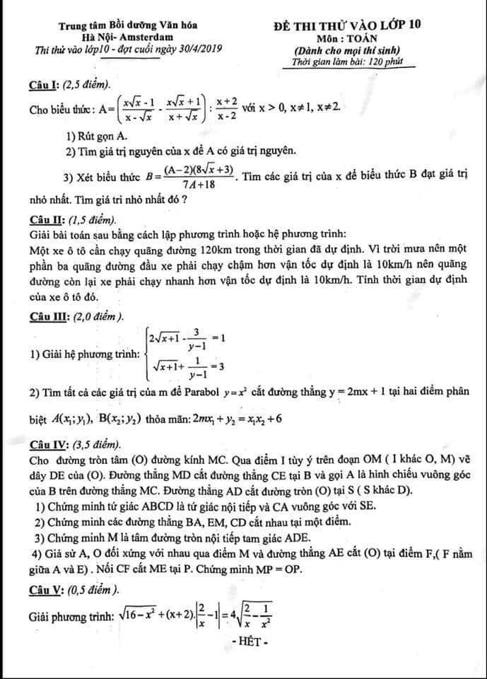 de thi thu vao 10 tt amsterdam ha noi